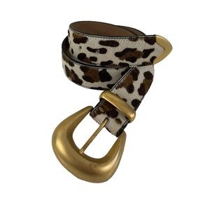 B.B. Simon Genuine Leather Calf Hair Textured Gold Buckle Belt